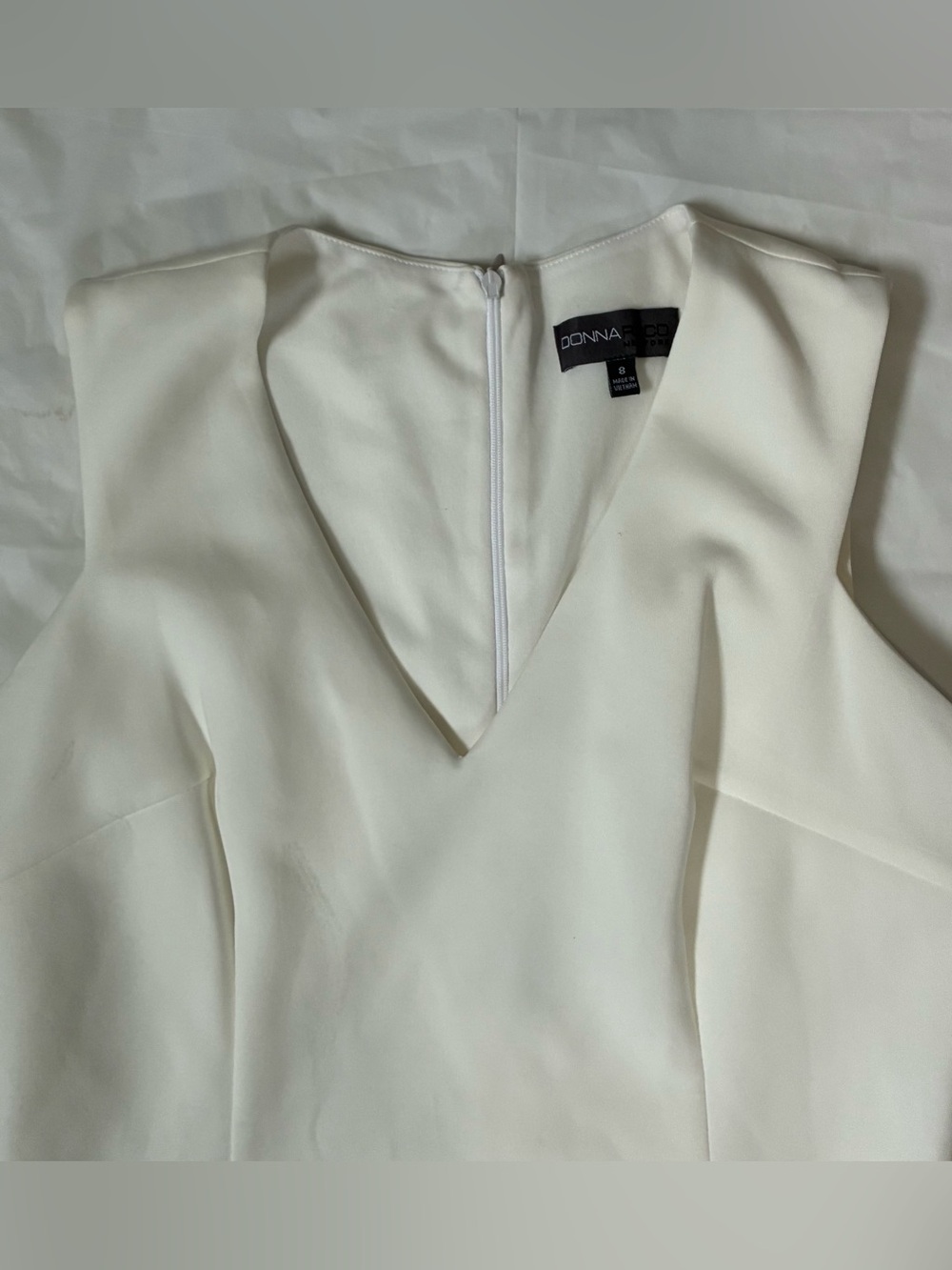 IVORY SLEEVELESS MINI DRESS ROSETTE RUFFLE HEM - Picture 2 of 14